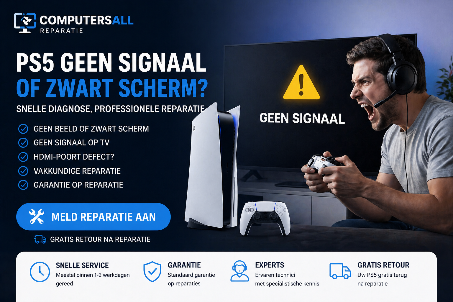 PS5 geen beeld zwart scherm geen signaal op TV