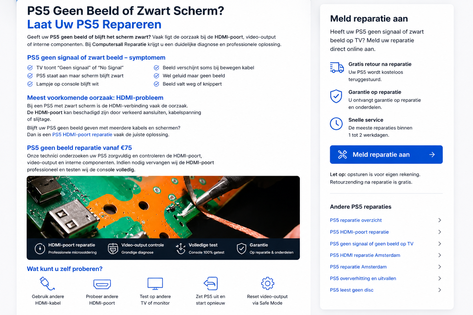 PS5 HDMI poort reparatie microsoldering techniek