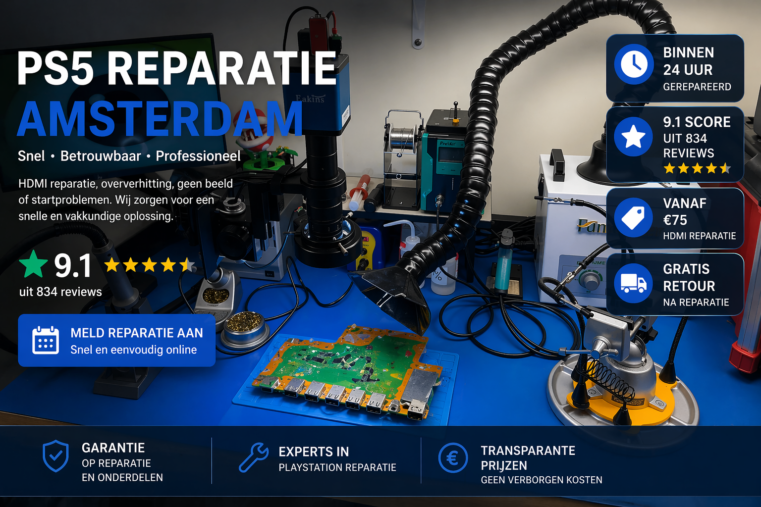 PlayStation 5 reparatie werkplaats Amsterdam HDMI poort vervangen