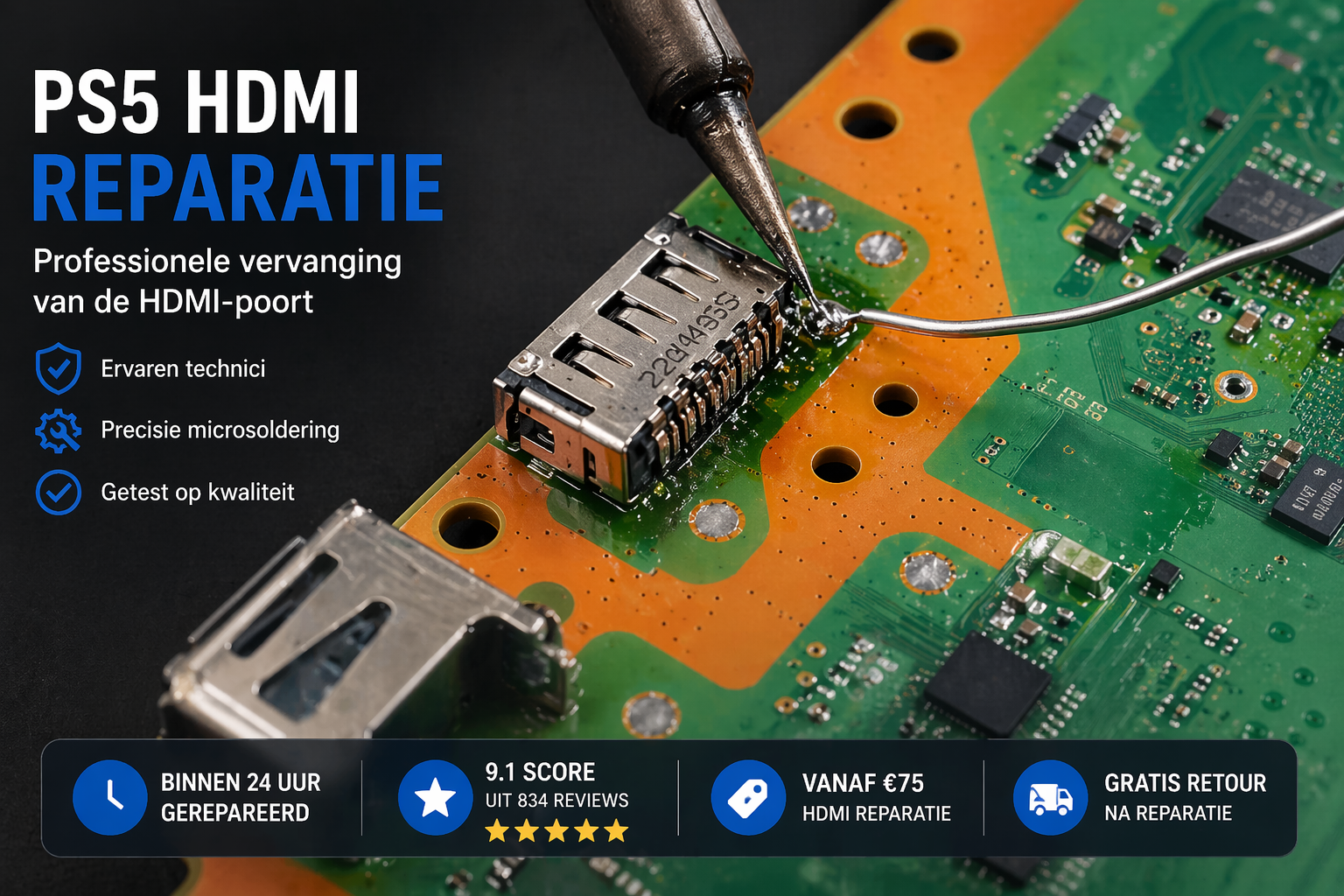 PS5 HDMI reparatie microsolderen