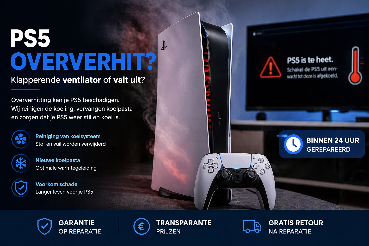 PS5 oververhitting reparatie Amsterdam schoonmaak en koelpasta