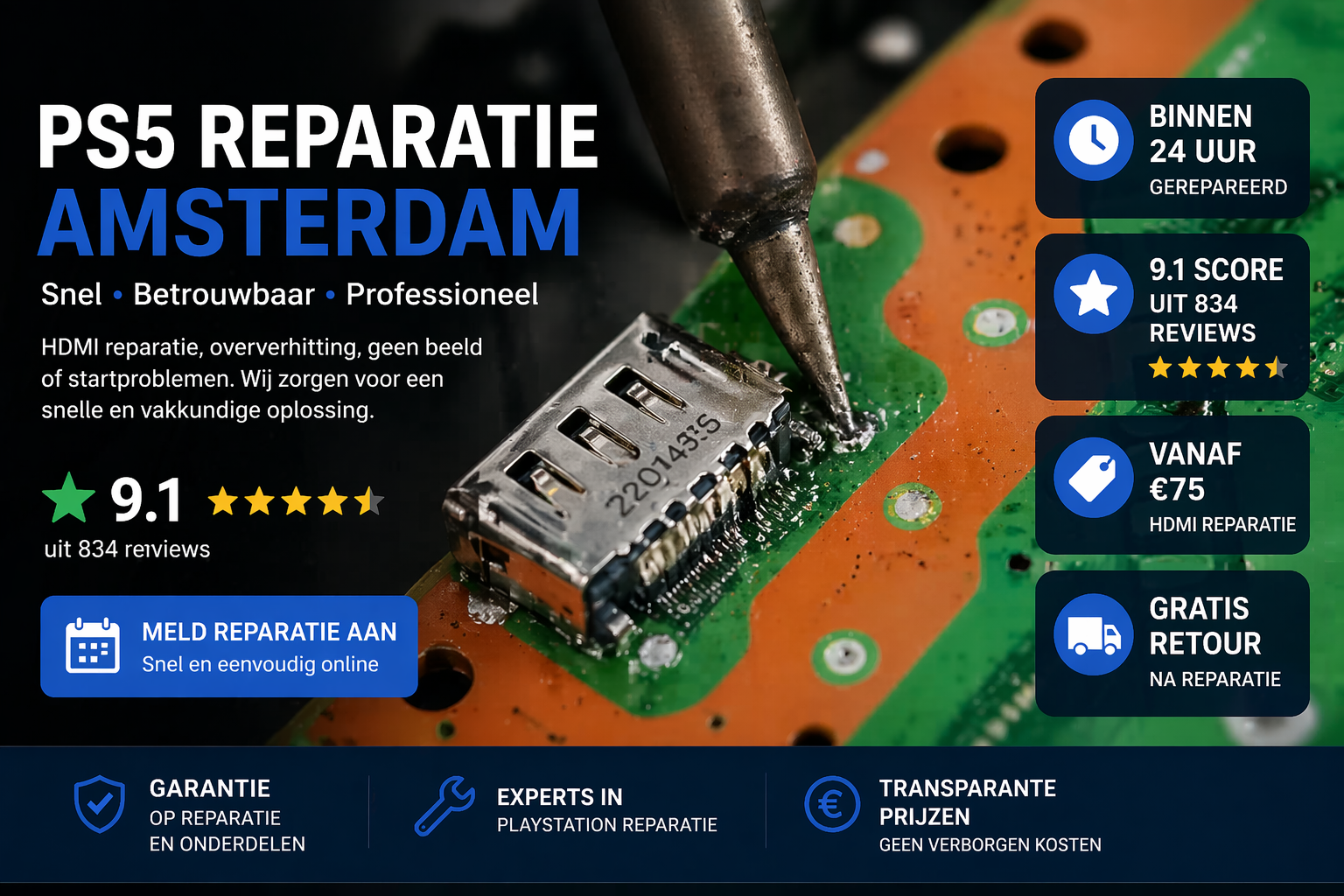 PS5 reparatie Amsterdam HDMI poort vervangen door Computersall specialist